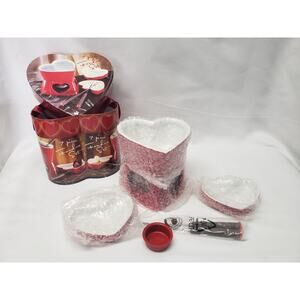 7 Piece Glass Red Heart Fondue Set - Beautiful Lover Set for Chocolate Cheese